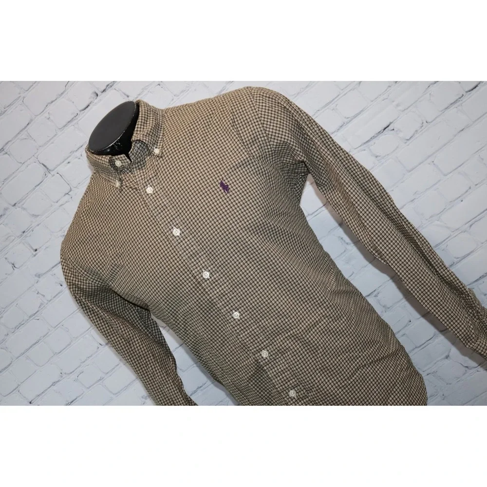 Polo Ralph Lauren Shirt Mens Large Brown Gingham Classic Fit Long Sleeve